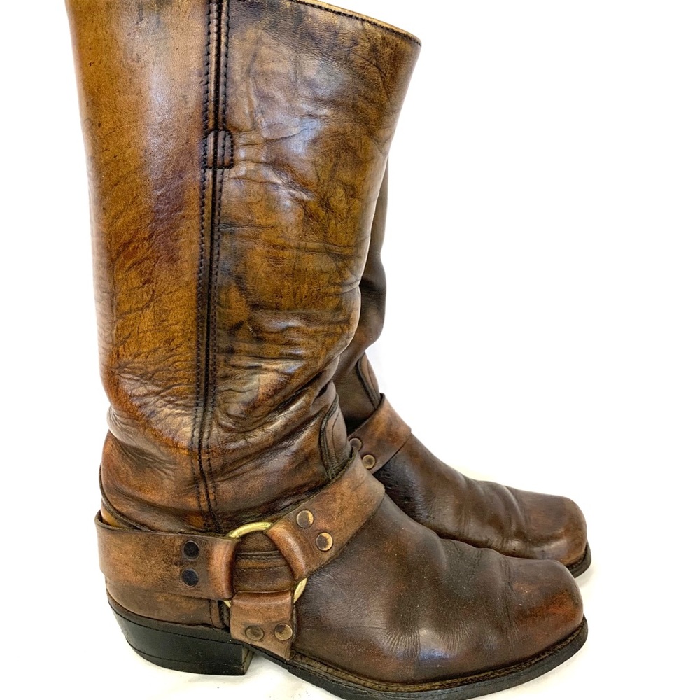 FRYE Brown Leather Harness Boots Size 9